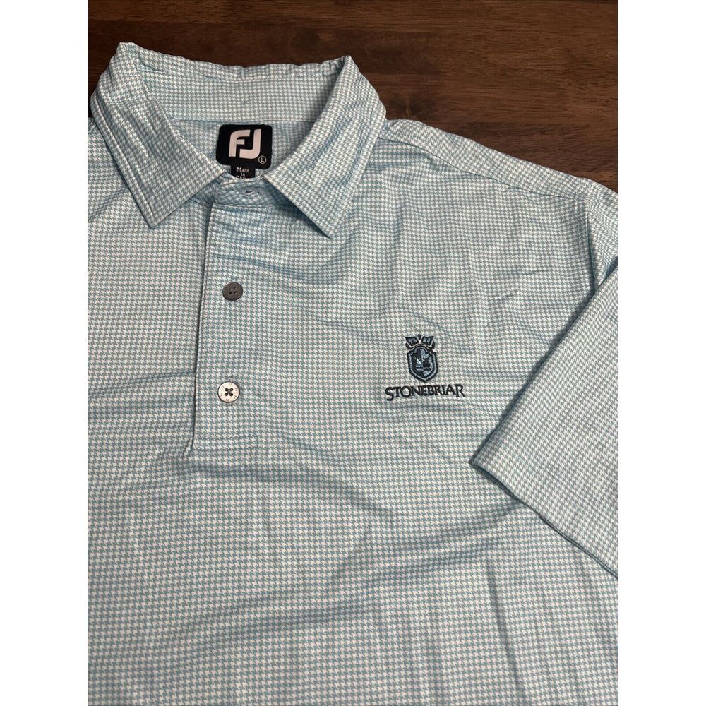 FootJoy Golf Polo Shirt Mens Large Stonebriar Blue Houndstooth‎ Performance